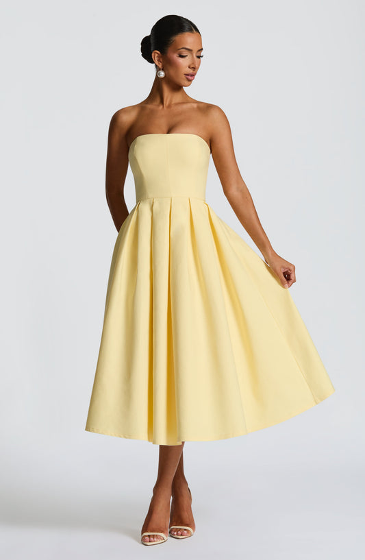 Maeve Strapless Midi Dress – Yellow