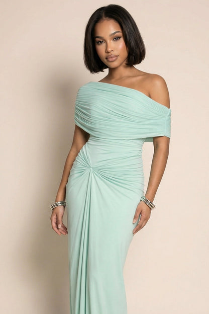 Melanie Ruched Maxi Dress – Green