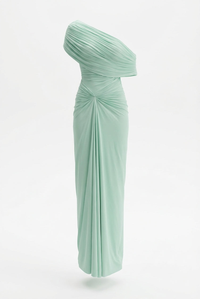 Melanie Ruched Maxi Dress – Green