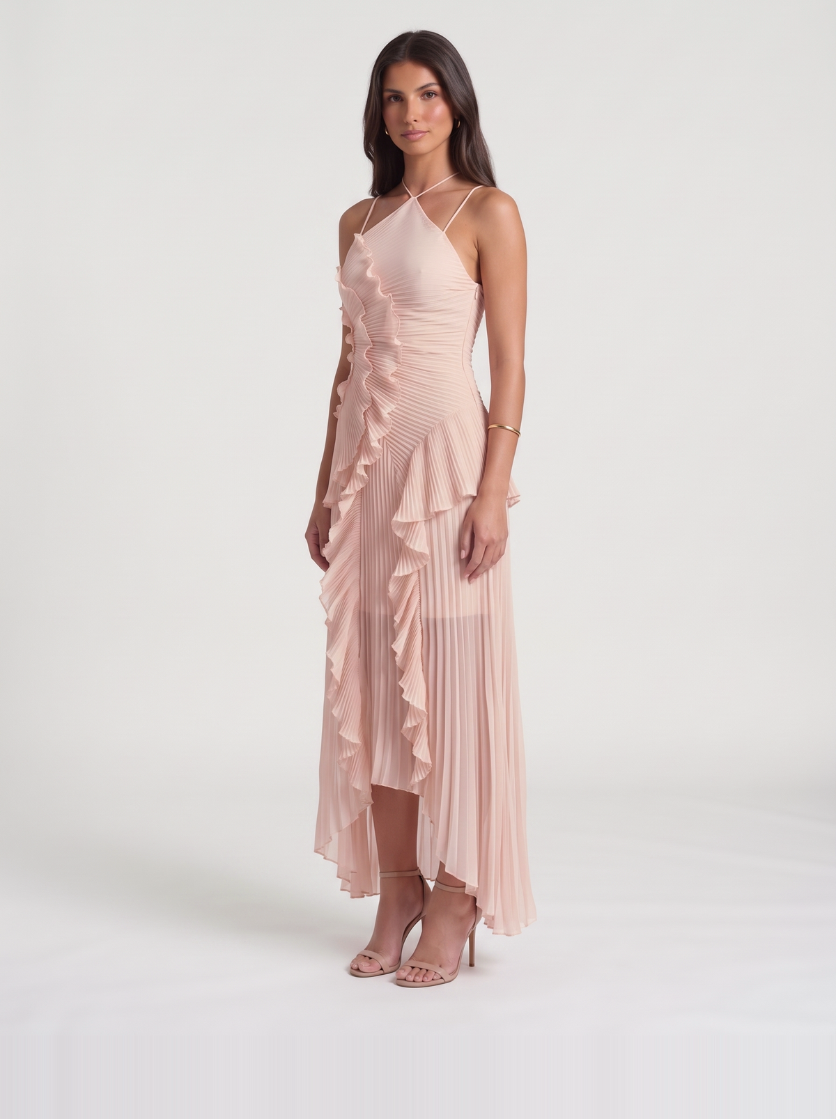 Nathalie Ruffle Maxi Dress – Pink