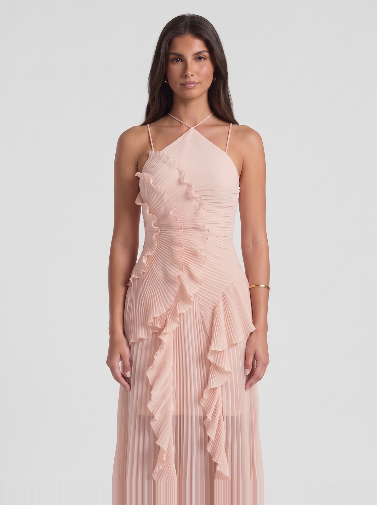 Nathalie Ruffle Maxi Dress – Pink