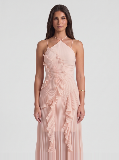 Nathalie Ruffle Maxi Dress – Pink