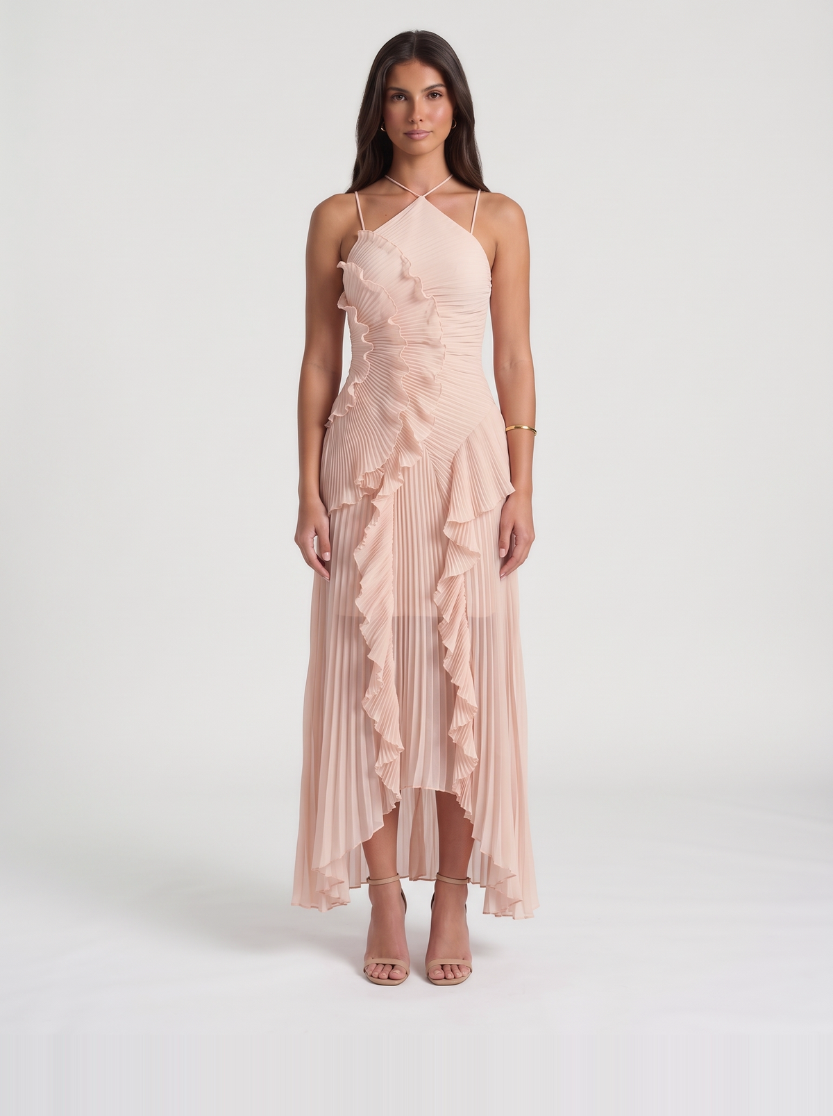 Nathalie Ruffle Maxi Dress – Pink