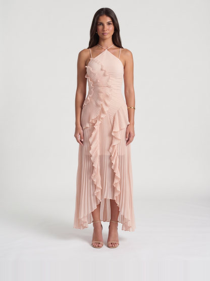 Nathalie Ruffle Maxi Dress – Pink