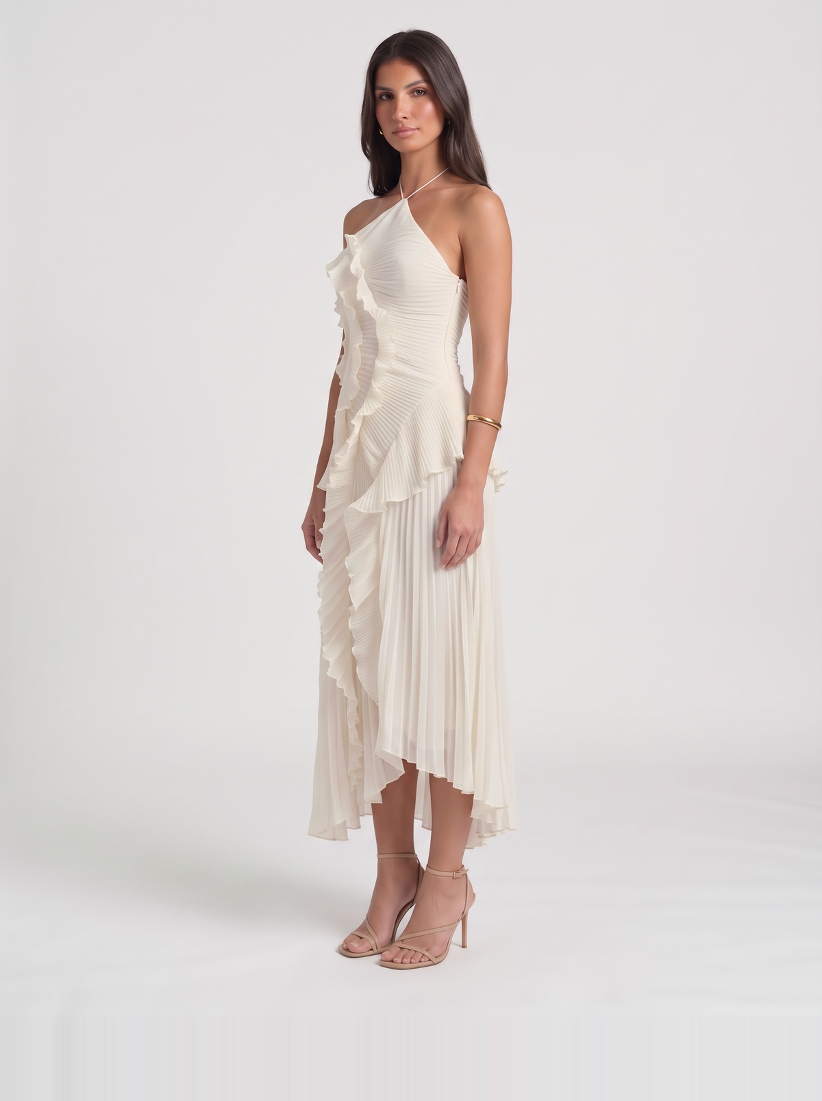 Nathalie Ruffle Maxi Dress – White