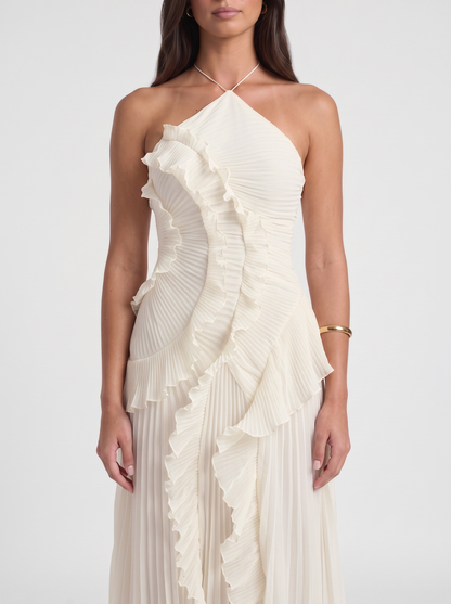 Nathalie Ruffle Maxi Dress – White