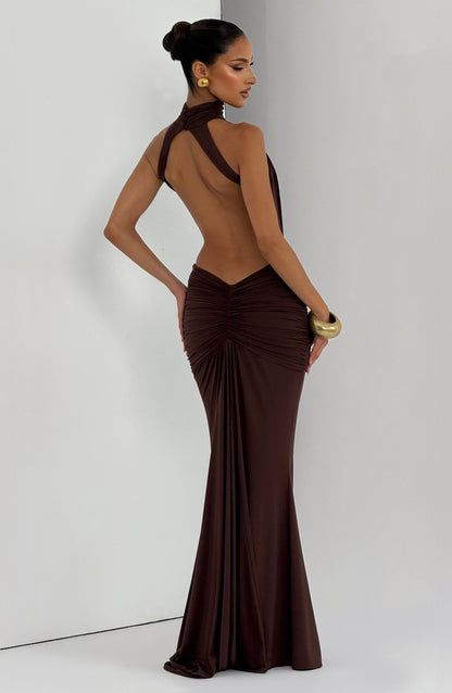 Nova Cutout Maxi Dress – Brown