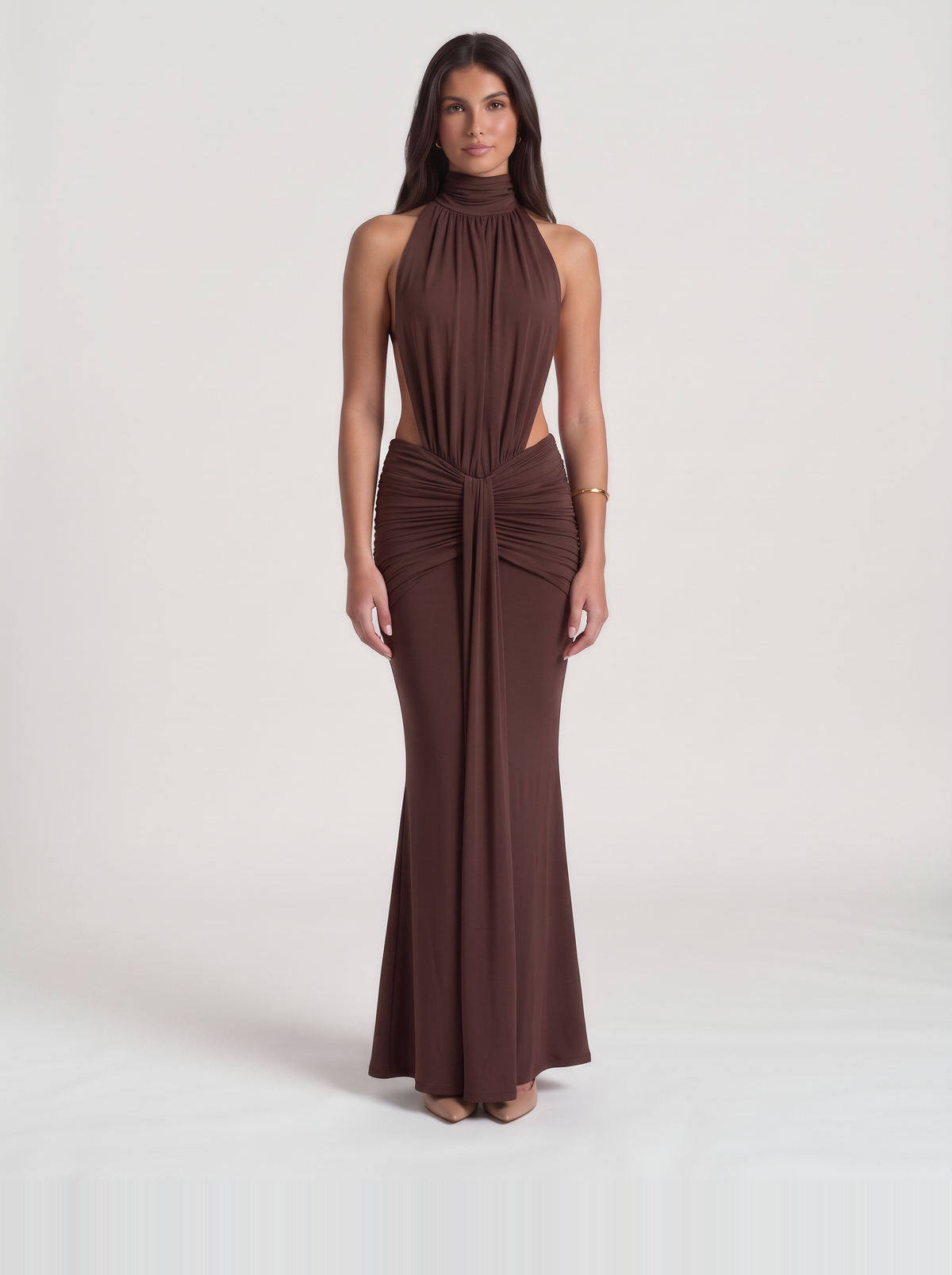 Tiffany Halter Maxi Dress – Brown