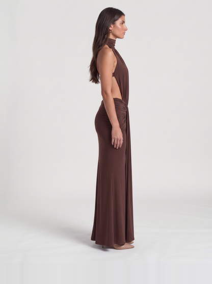 Tiffany Halter Maxi Dress – Brown
