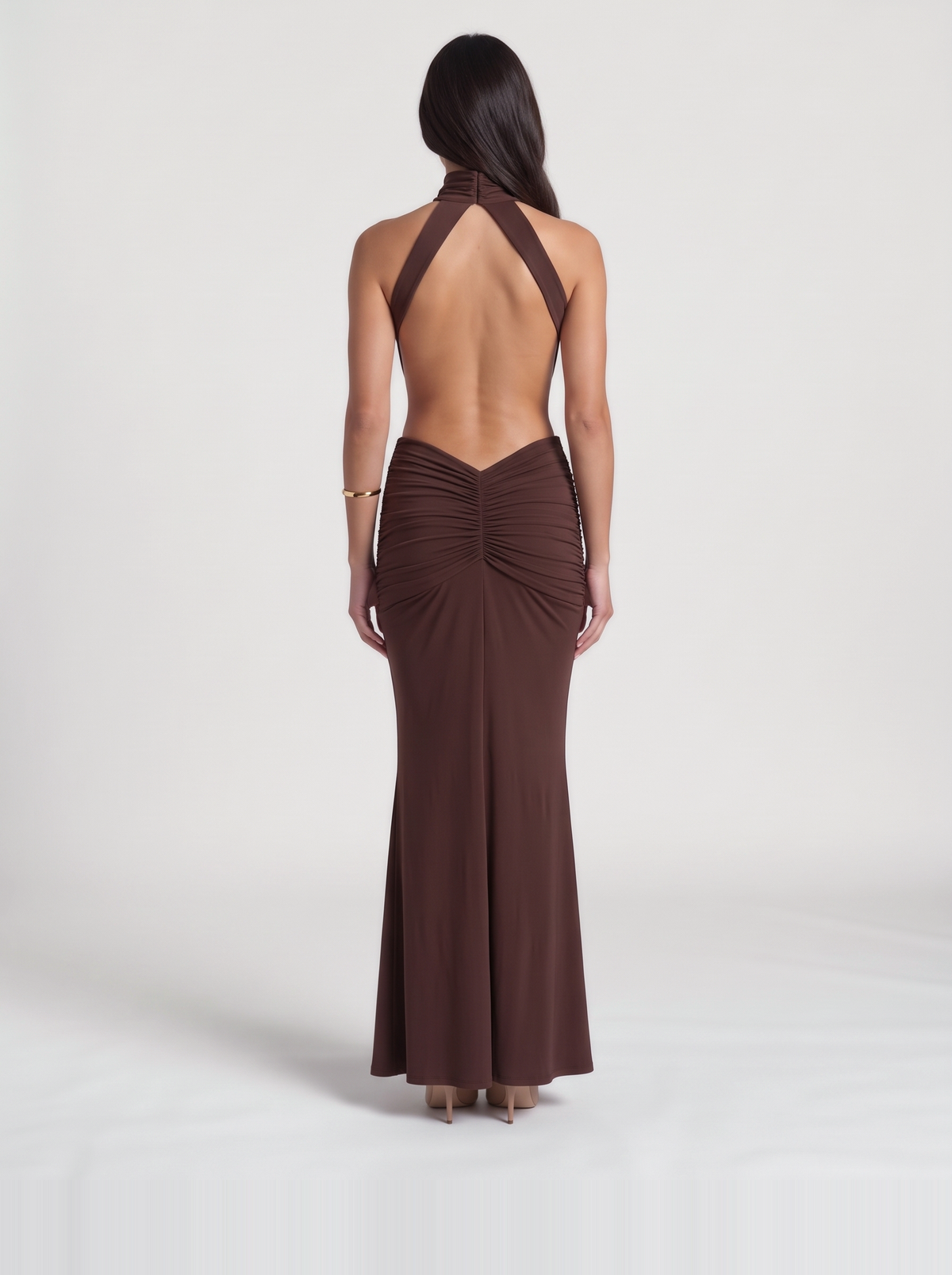 Tiffany Halter Maxi Dress – Brown