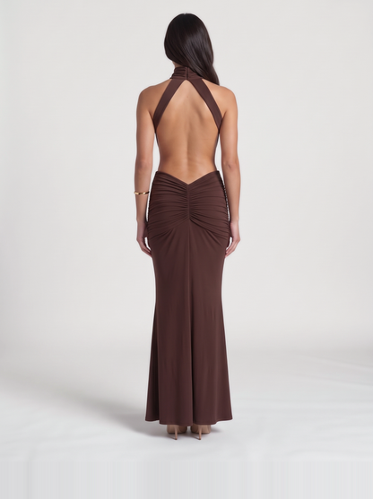 Tiffany Halter Maxi Dress – Brown