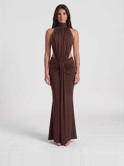 Tiffany Halter Maxi Dress – Brown