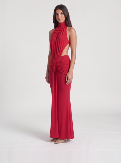 Tiffany Halter Maxi Dress – Red