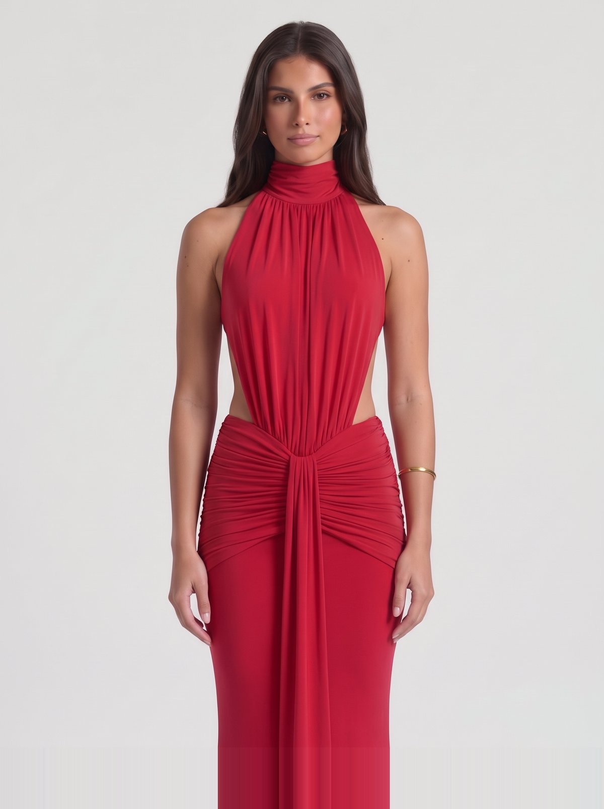 Tiffany Halter Maxi Dress – Red
