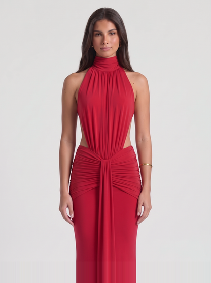 Tiffany Halter Maxi Dress – Red