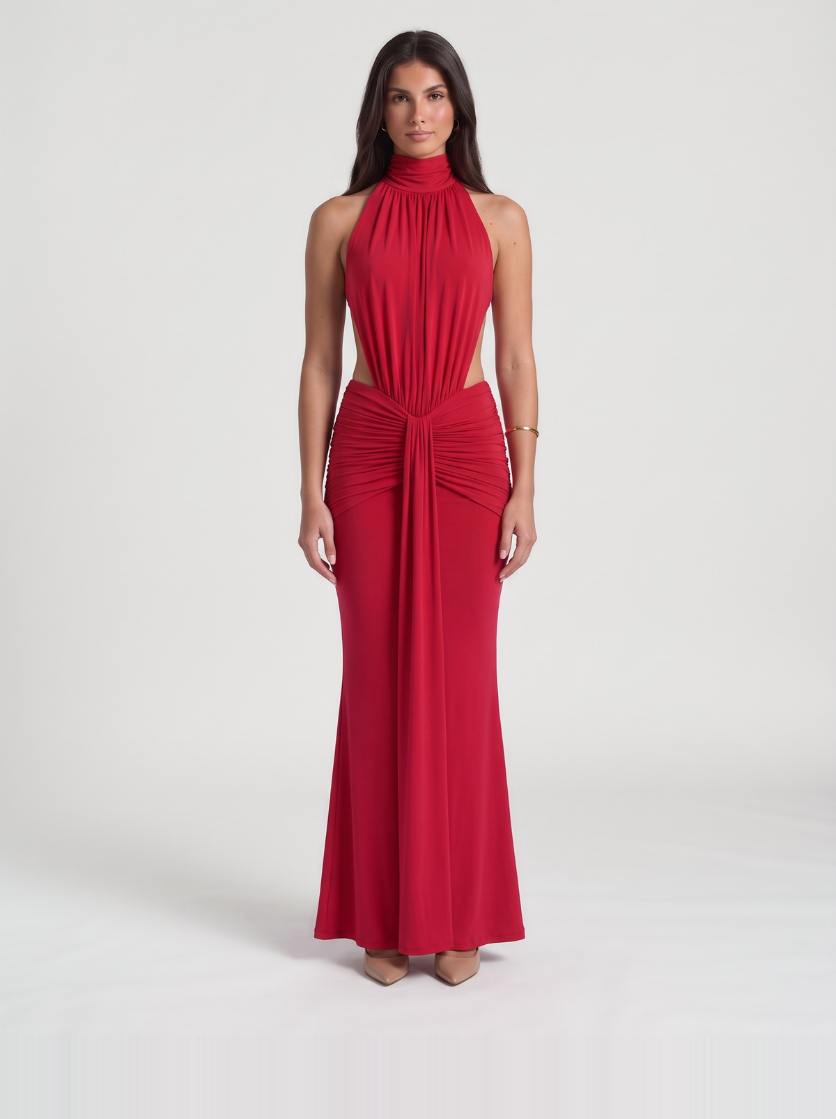 Tiffany Halter Maxi Dress – Red
