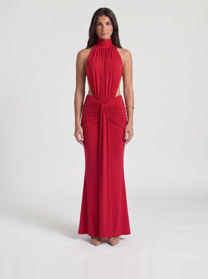 Tiffany Halter Maxi Dress – Red