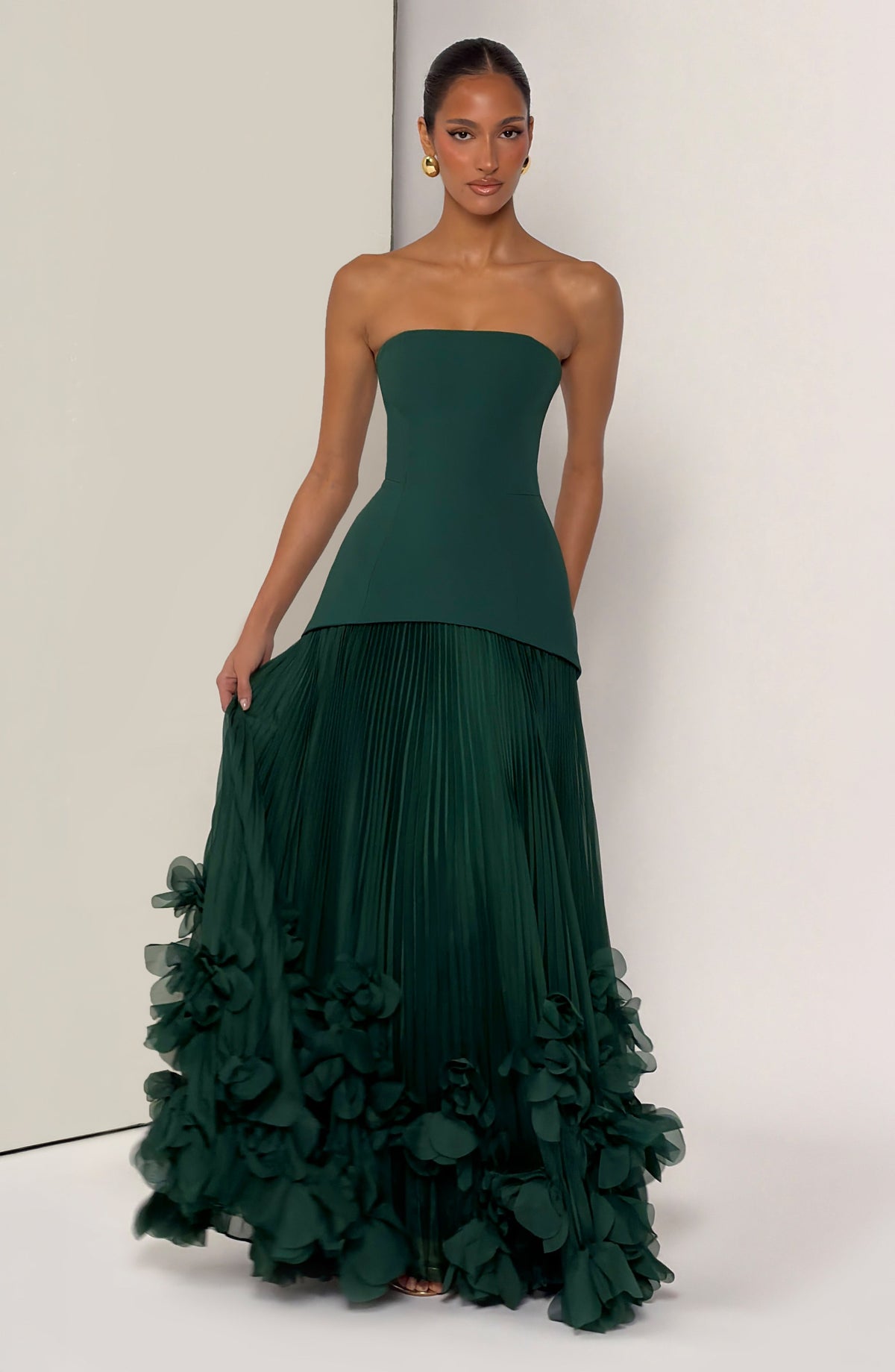 Zafira Pleated Maxi Dress – Green