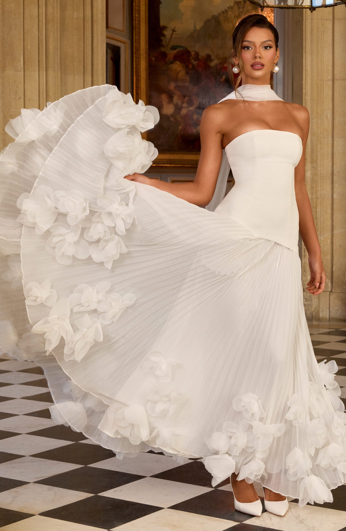 Zafira Pleated Maxi Dress – Ivory