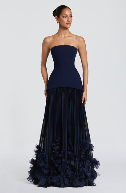Zafira Pleated Maxi Dress – Navy
