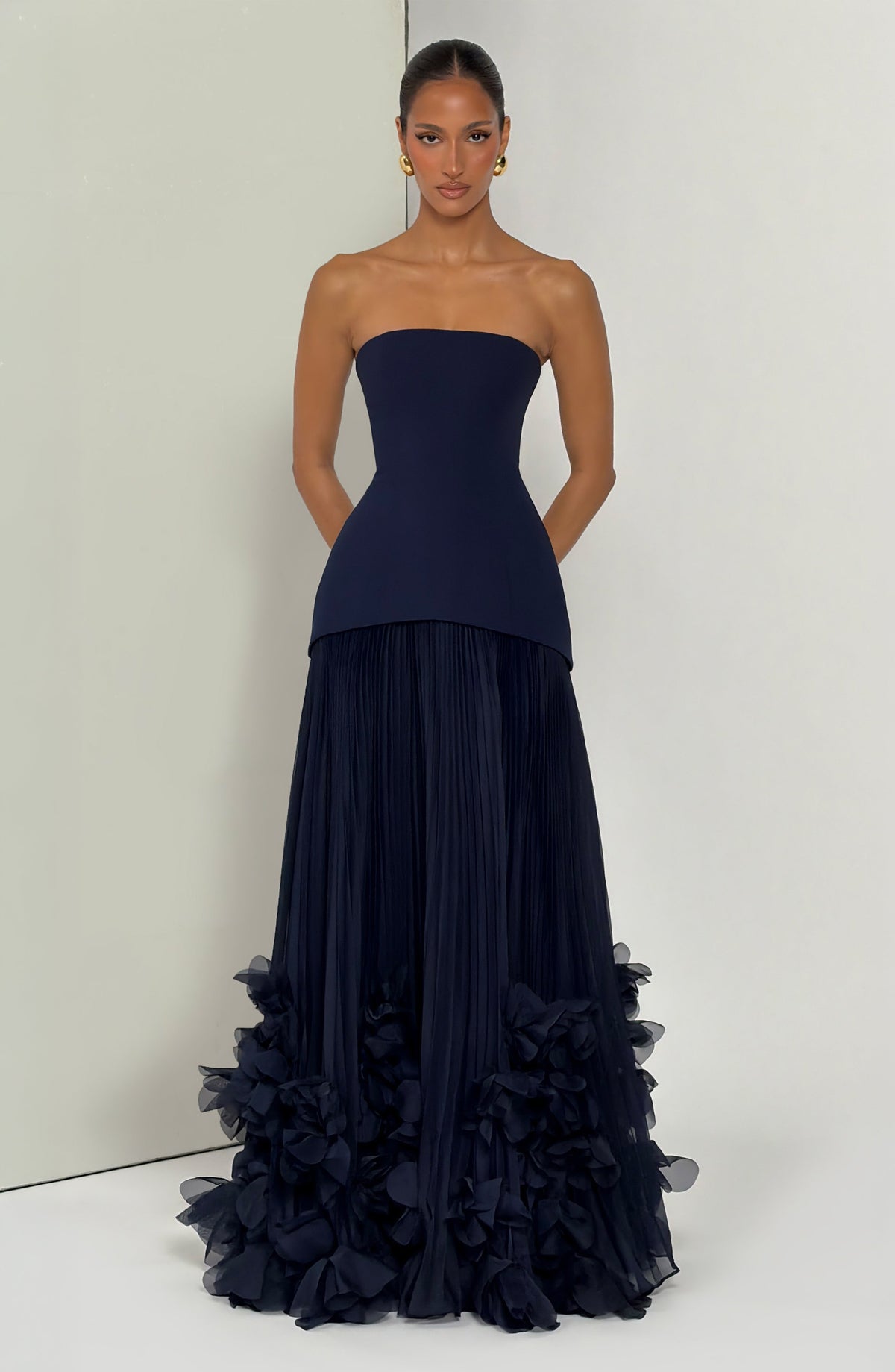 Zafira Pleated Maxi Dress – Navy