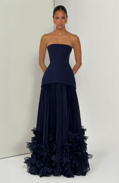 Zafira Pleated Maxi Dress – Navy