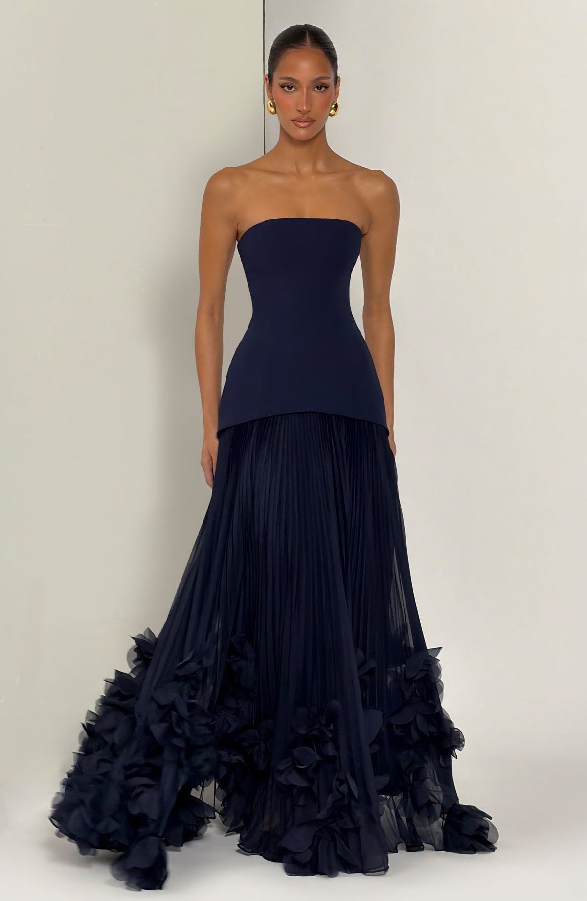 Zafira Pleated Maxi Dress – Navy