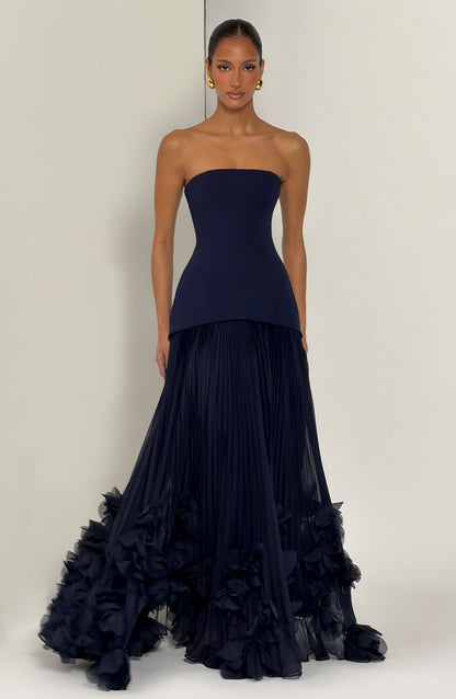 Zafira Pleated Maxi Dress – Navy