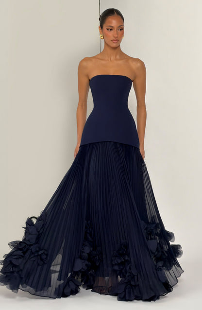 Zafira Pleated Maxi Dress – Navy