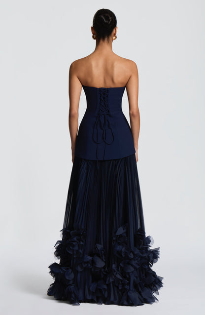 Zafira Pleated Maxi Dress – Navy