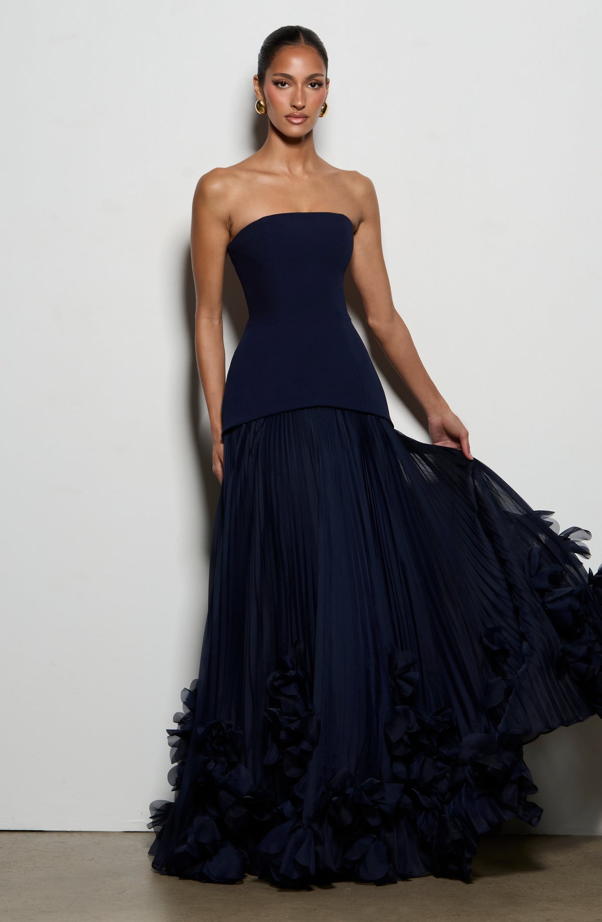 Zafira Pleated Maxi Dress – Navy