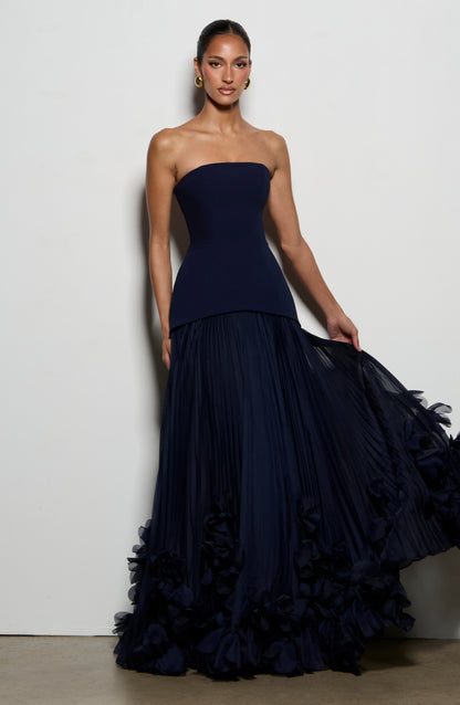 Zafira Pleated Maxi Dress – Navy