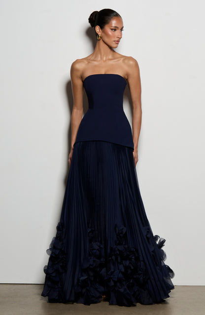 Zafira Pleated Maxi Dress – Navy