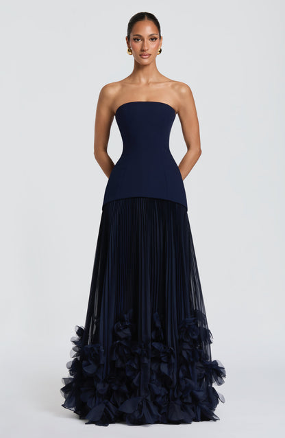 Zafira Pleated Maxi Dress – Navy