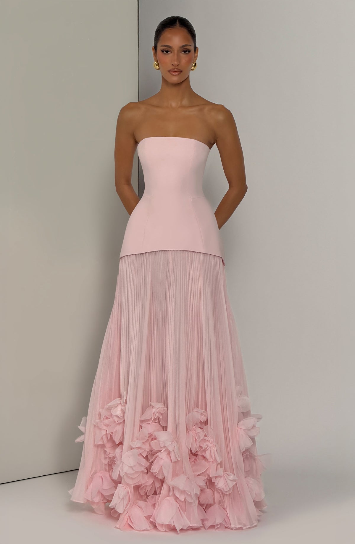 Zafira Pleated Maxi Dress – Pink