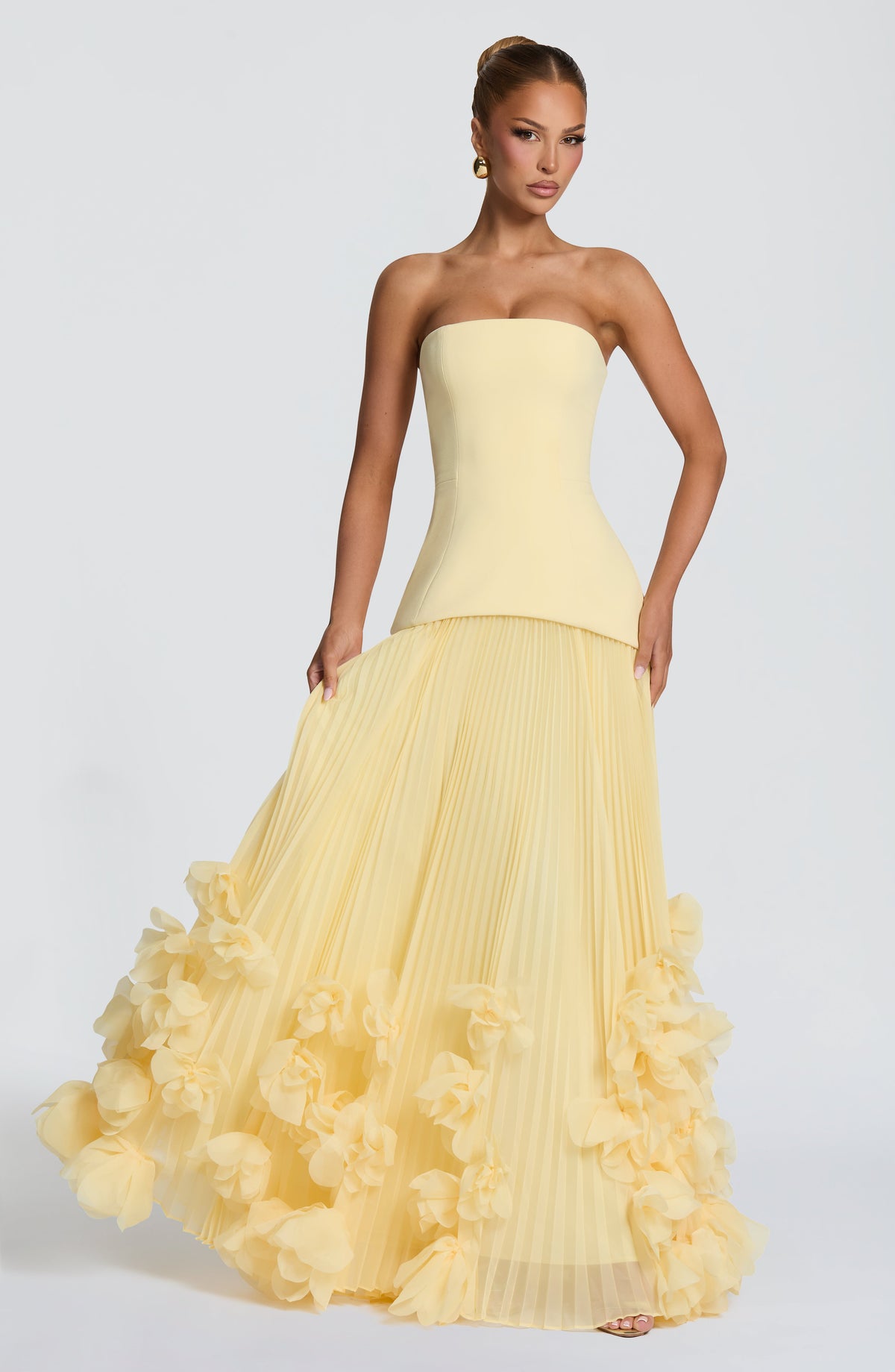 Zafira Pleated Maxi Dress – Yellow