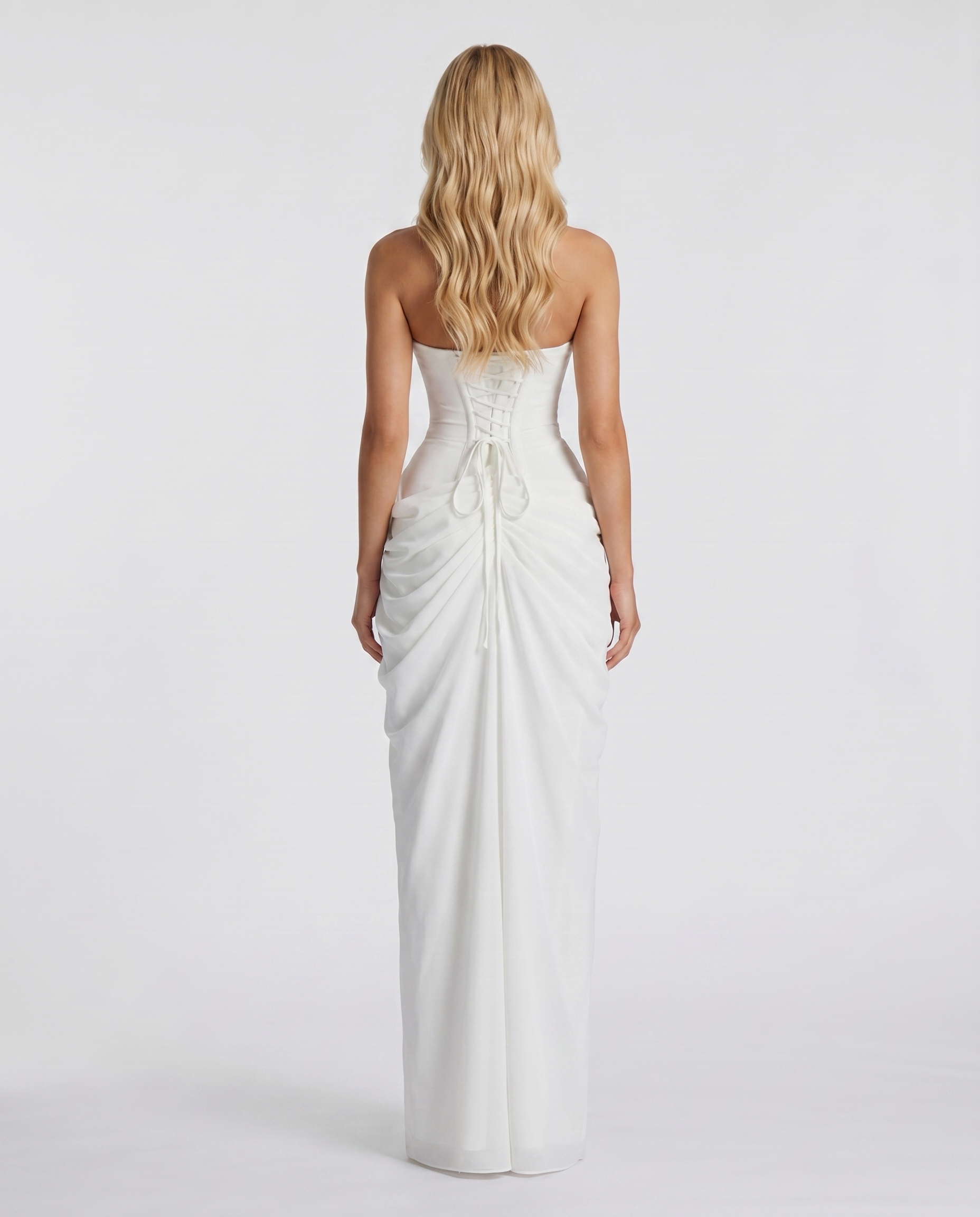 Women's white sloane strapless maxi dress, detail view